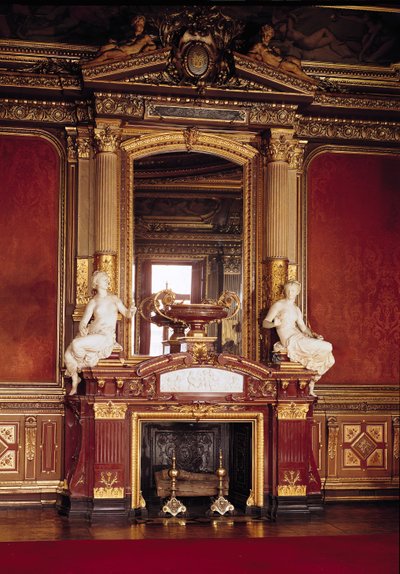 View of the fireplace in the Grand Salon by French Photographer